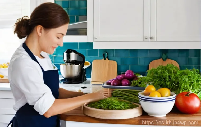 요리 기법 학습을 위한 추천 서적 - **Prompt:** A tranquil and immaculately organized kitchen scene, softly lit by natural light streami...