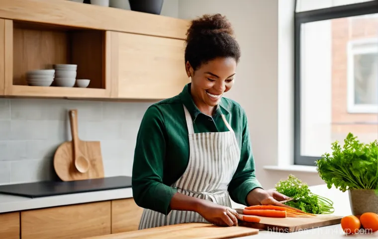 요리 기법 학습을 위한 온라인 리소스 - **Prompt 1: A joyful home chef mastering a new recipe.**
    A cheerful, diverse woman in her late 2...