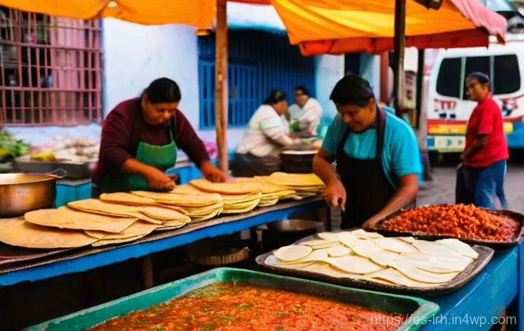 요리 기법 여행의 설계와 준비 과정 - **Prompt:** "A vibrant, bustling street food market scene at dusk in Oaxaca, Mexico. The air is thic...