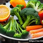 Home 21 요리 기법과 건강식의 접목 - A vibrant, close-up image of a colorful assortment of fresh, seasonal vegetables being steamed in a ...